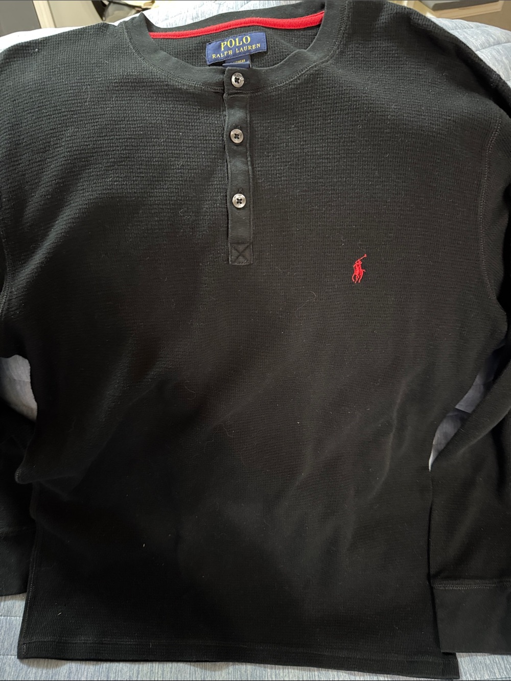 Polo by Ralph Lauren Black Long-Sleeve Henley with Red Pony
